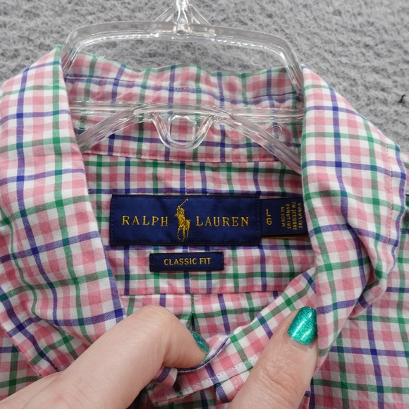 Ralph‎ Lauren Classic Fit Dress Shirt Large Pink Green Check Men Long Sleeve - Picture 5 of 14